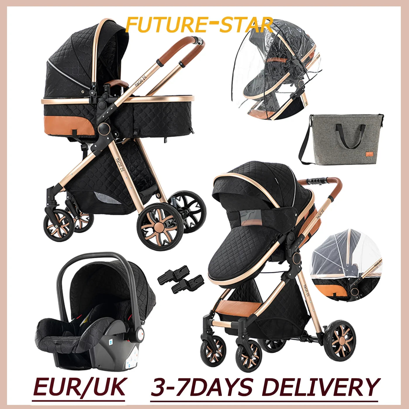 Baby Carriage 3 IN 1 Portable Travel Pram