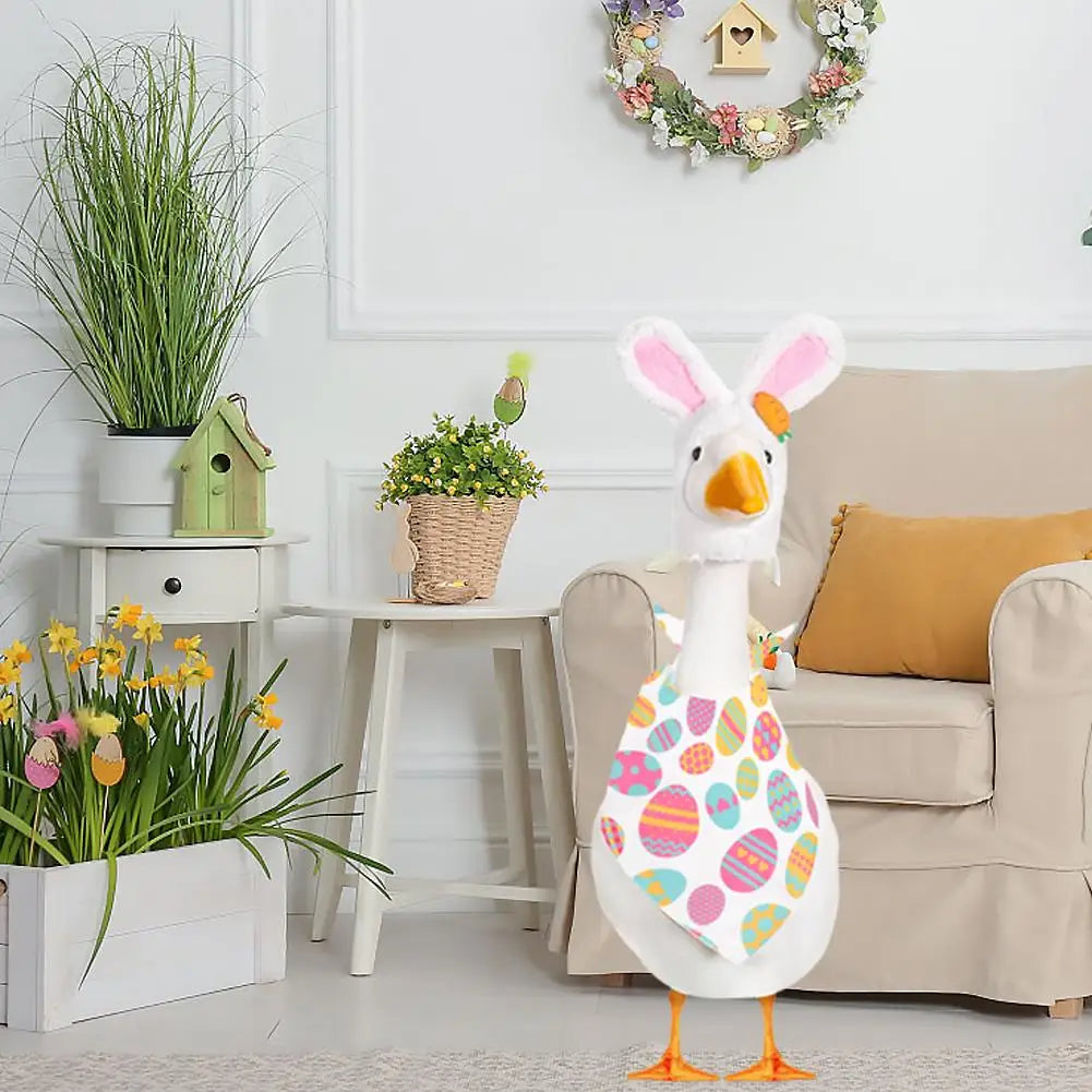 Lawn Goose Statue Clothes Bunny Ear Hat and Easter