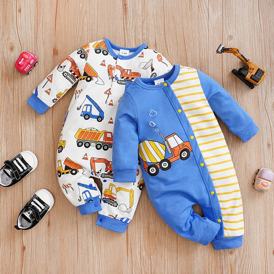 2Pcs Baby Long Sleeved Jumpsuit Spring Round Neck