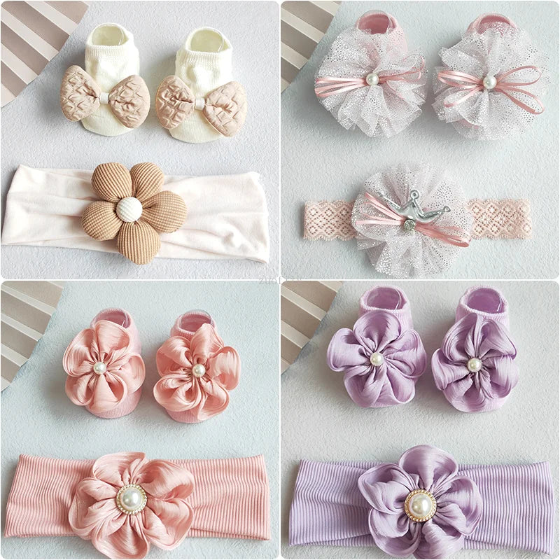 2Pcs/Set Lace Flower Baby Girl Headband Socks