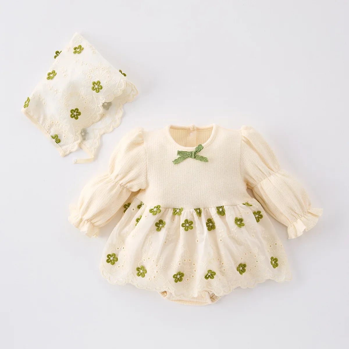 Spring Baby Girl's Bodysuits Dress and Hat Is Included