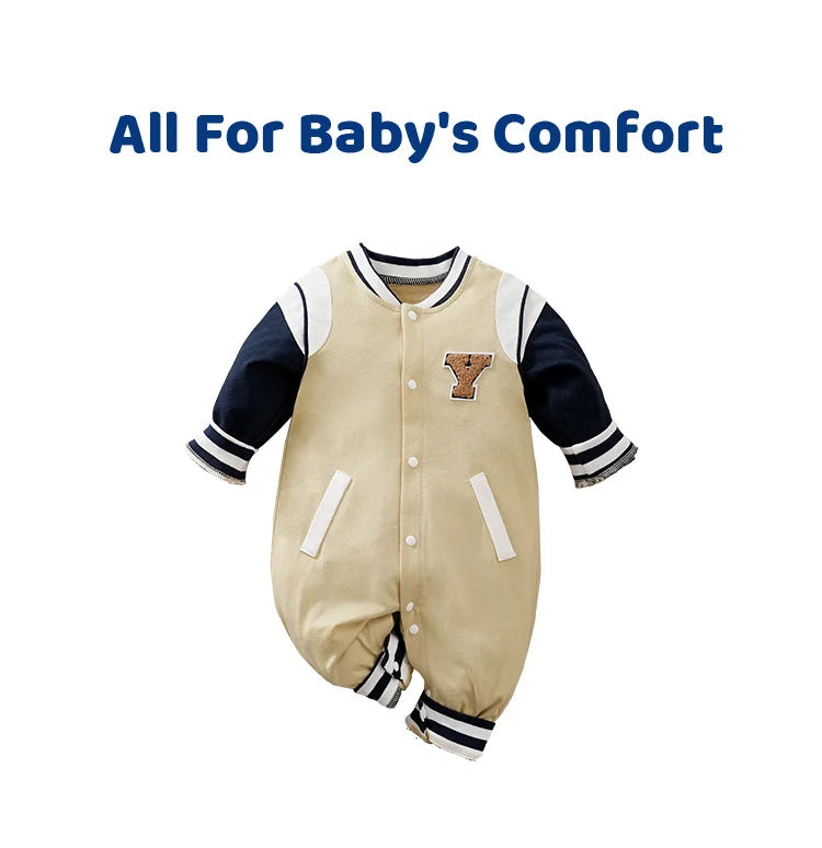 Handsome Baseball Jersey Cotton Comfortable Long Sleeve Casual Baby Bodysuit