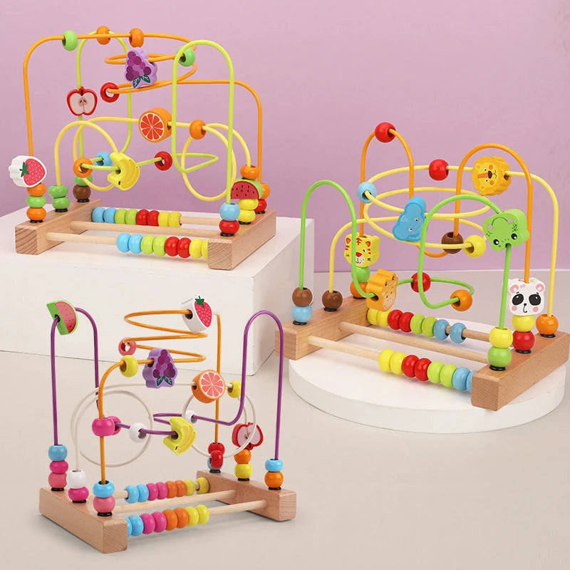 Baby Toys Wooden Roller Coaster Bead Maze Abacus Math