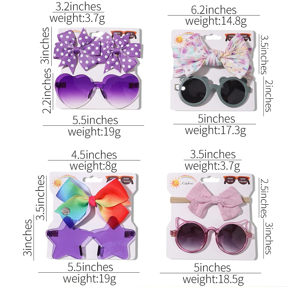 4set Baby Bows Headband Cartoon Sunglasses