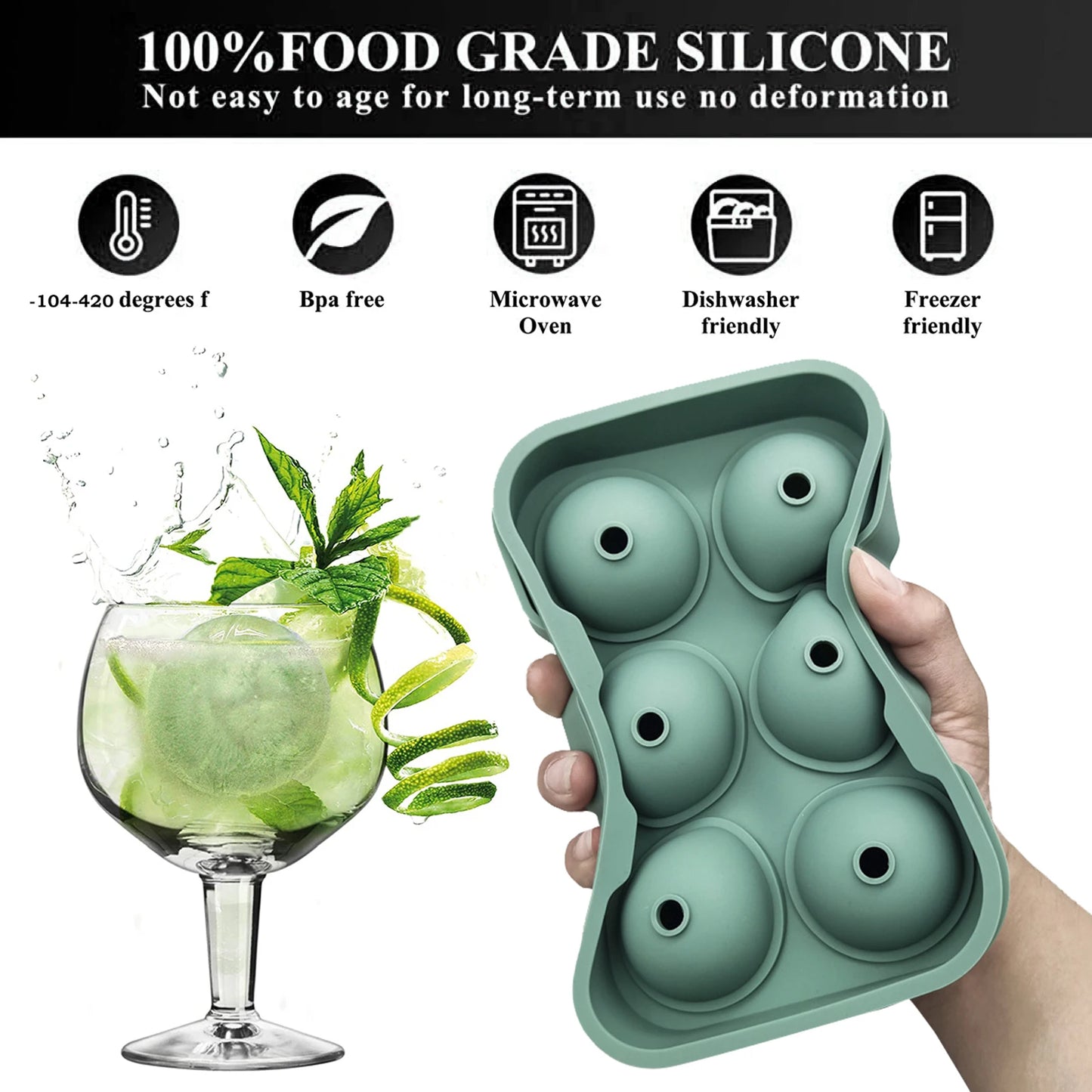 Large Size 6 Cell Ice Ball Mold Silicone