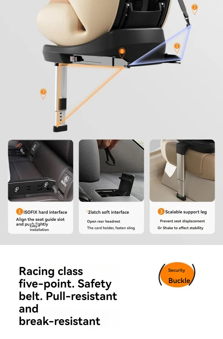 Child safety seat 0-12 years old, 360° rotation