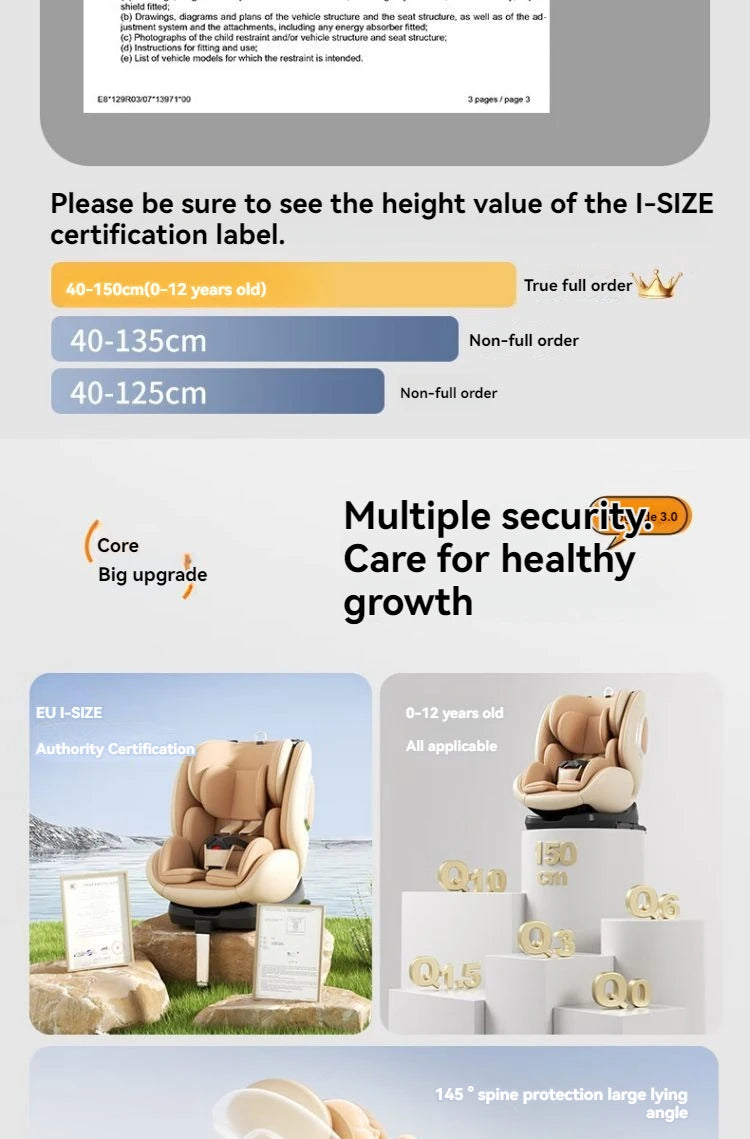 Child safety seat 0-12 years old, 360° rotation