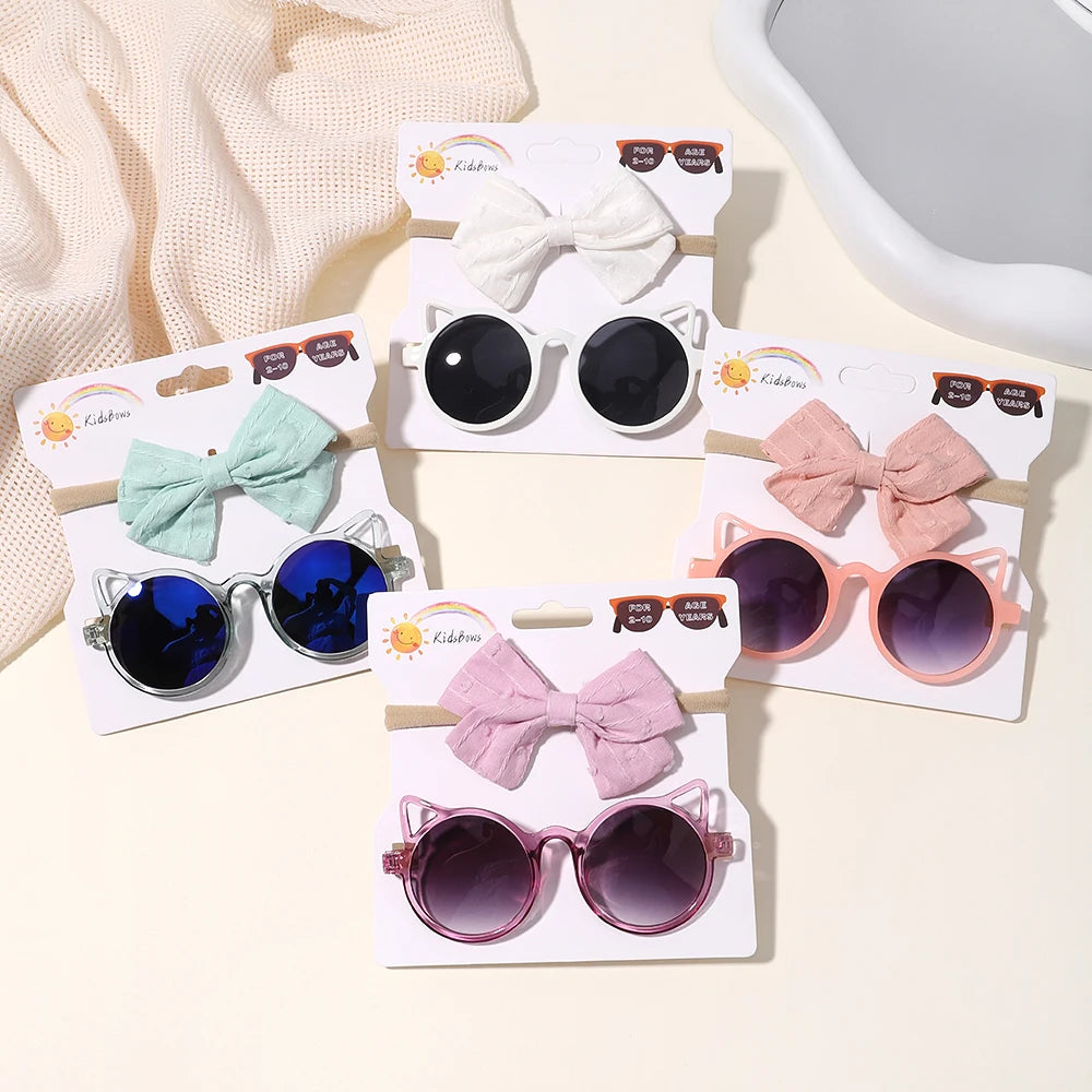 4set Baby Bows Headband Cartoon Sunglasses