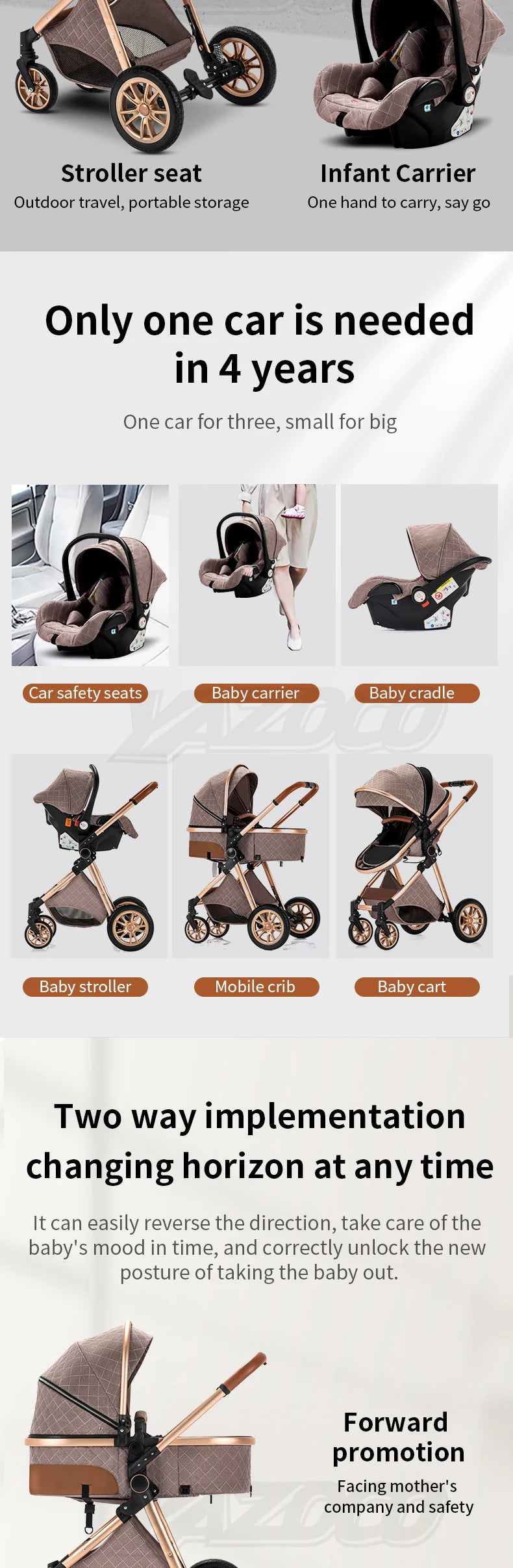 3 in 1 Baby Stroller Easy Folding