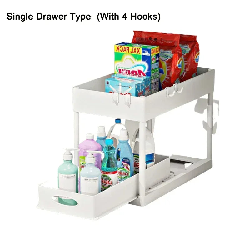 2 Tier Sliding Drawer Under Sink Storage Organizer