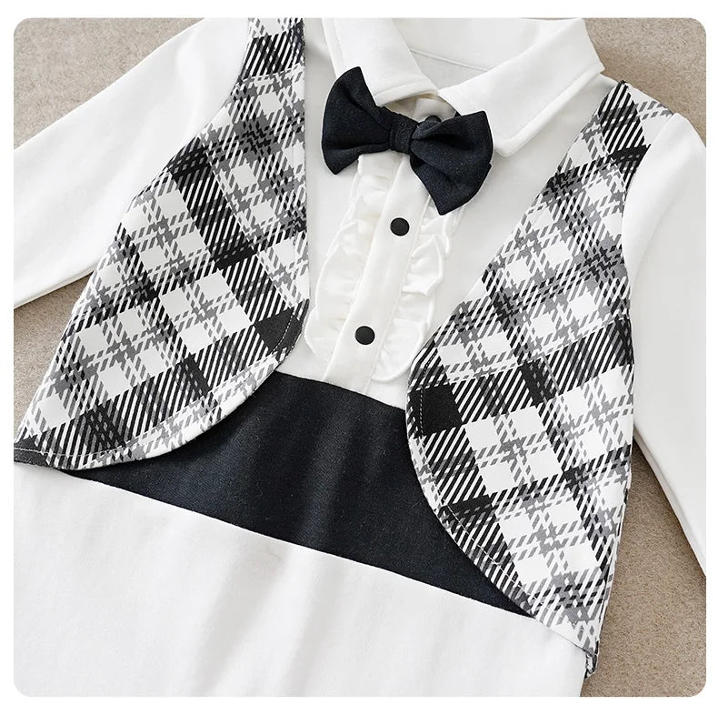 Male Baby Long Sleeved Jumpsuit With Gentlemanly Style