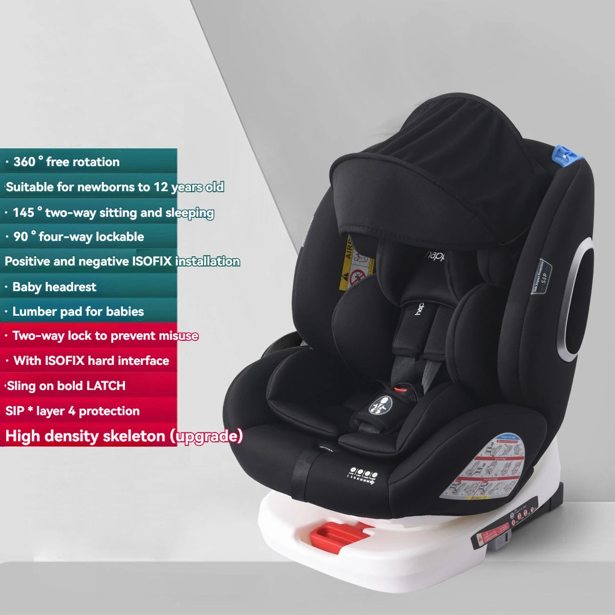 360-degree rotating child safety seat 0-12 years old