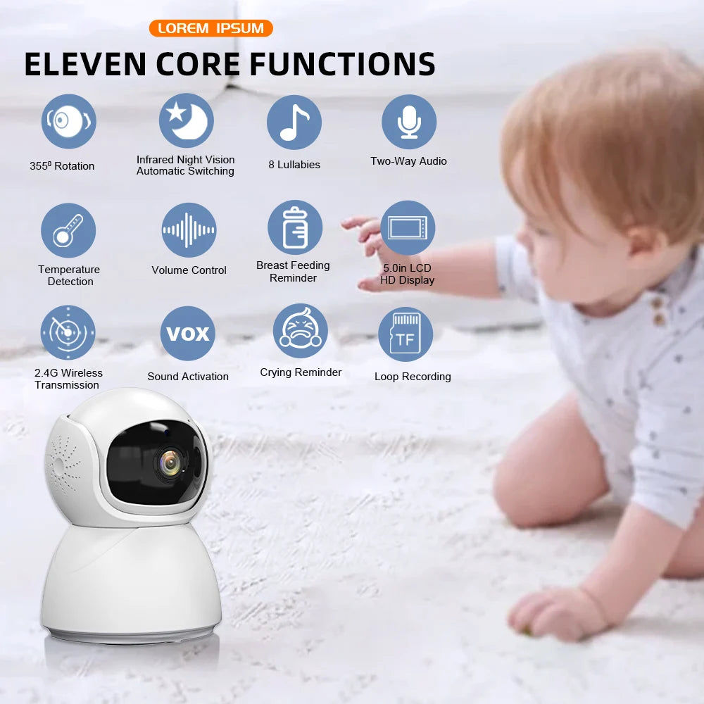 5"IPS Video Baby Monitor With Pan Tilt