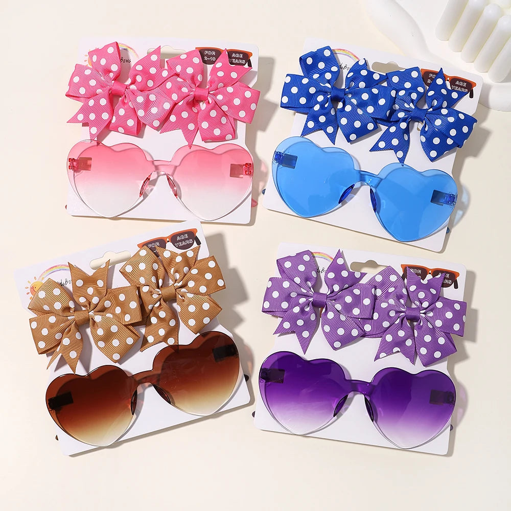 4set Baby Bows Headband Cartoon Sunglasses