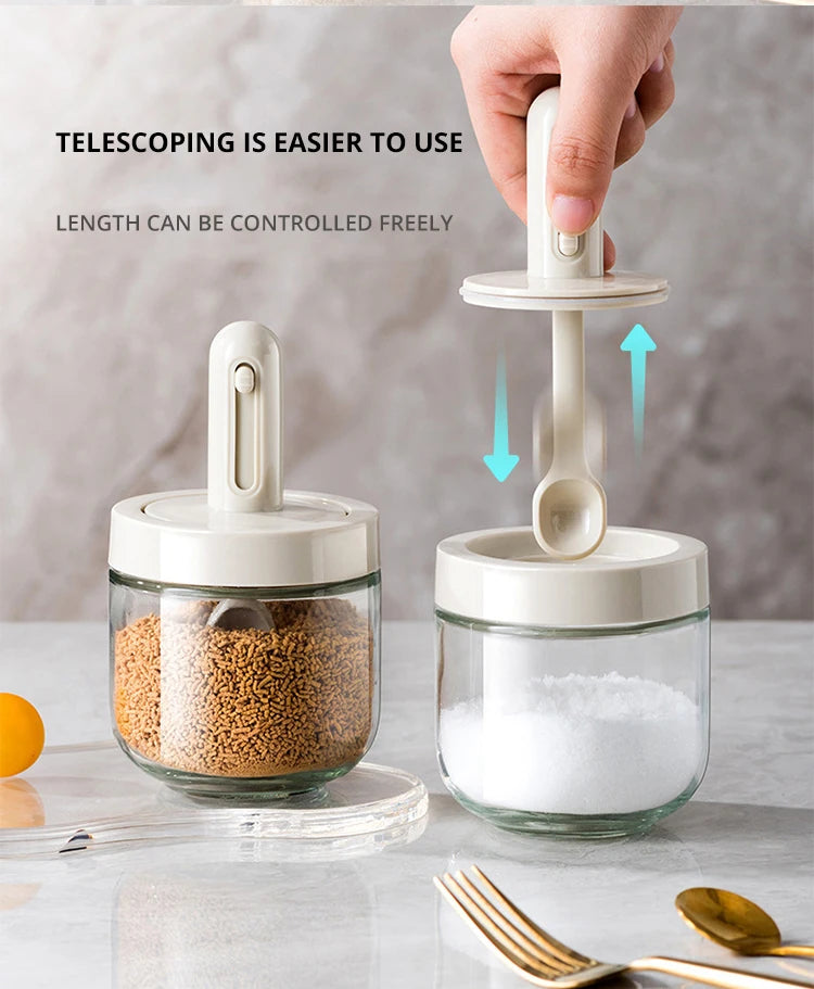 1pc Glass Seasoning Bottle With Telescopic Spoon