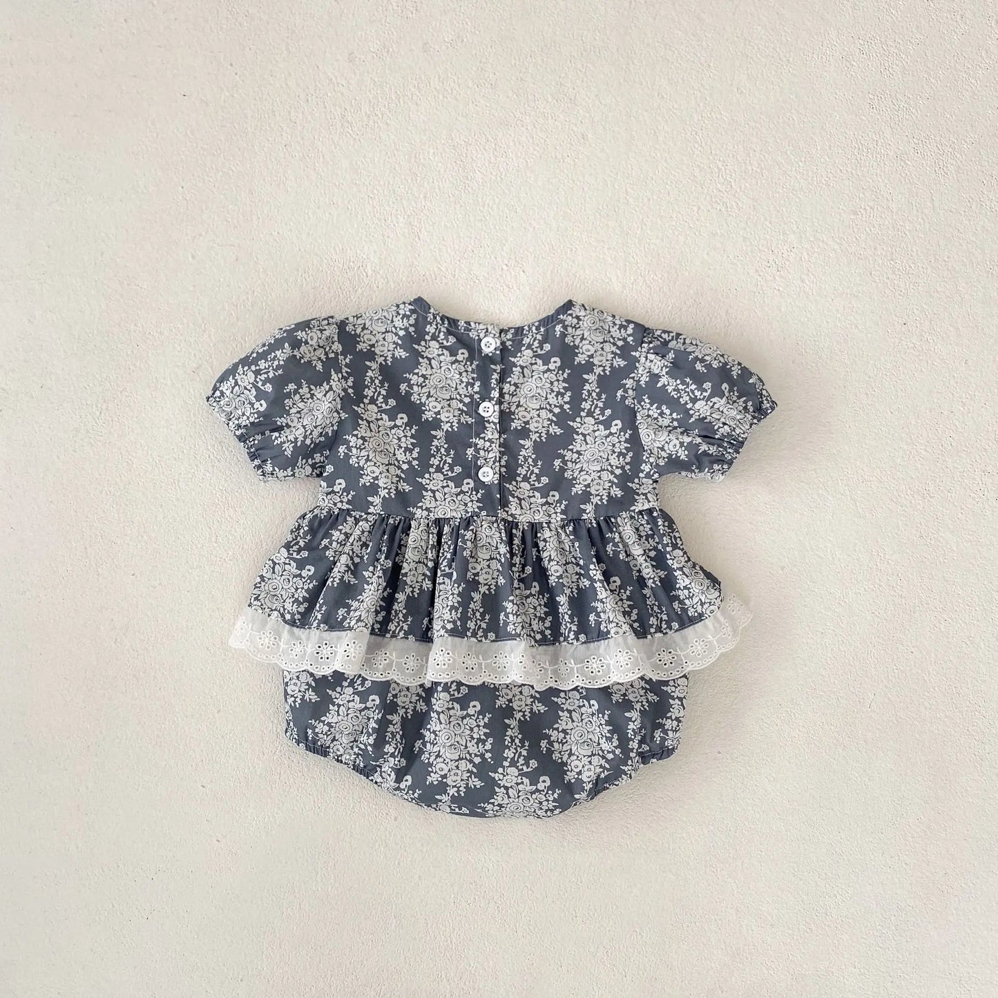 Baby Girl's Summer Floral Shred Lace Romper.