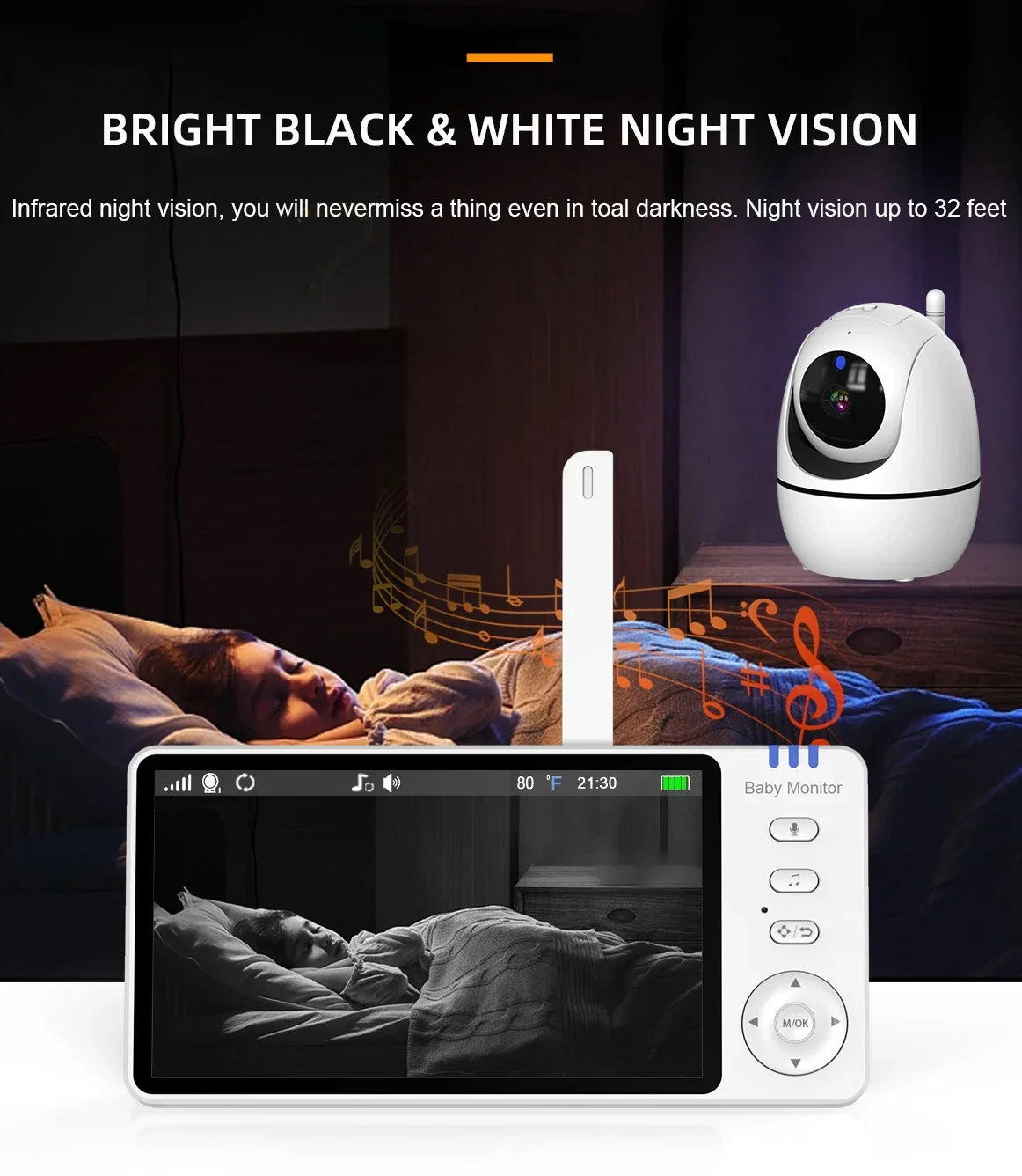 Camera 2.4G Mother Kids Surveillance PTZ Video Cams Temperture Display Home Security Cam