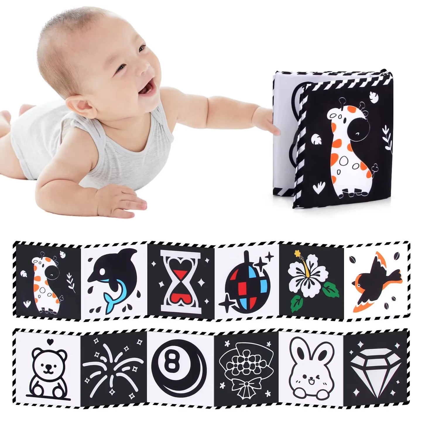 Baby visual stimulation card black and white high contrast