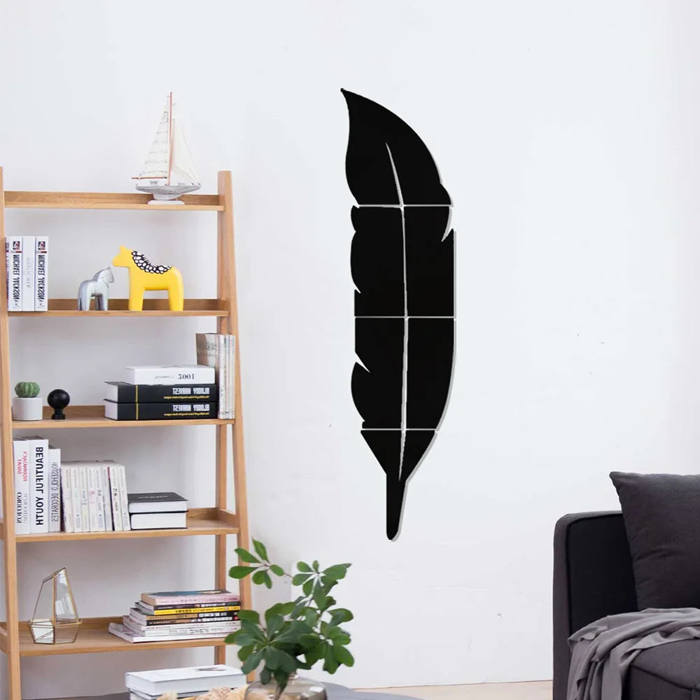 Large Feather Plume 3D Mirror Wall Sticker