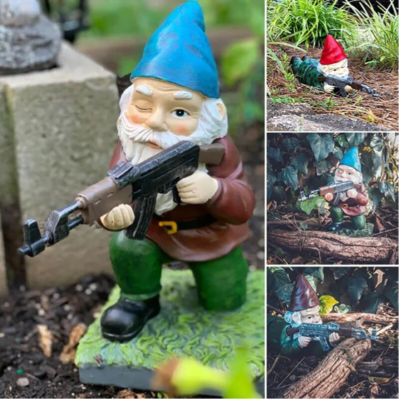 Funny Army Gnome Garden Statue Resin