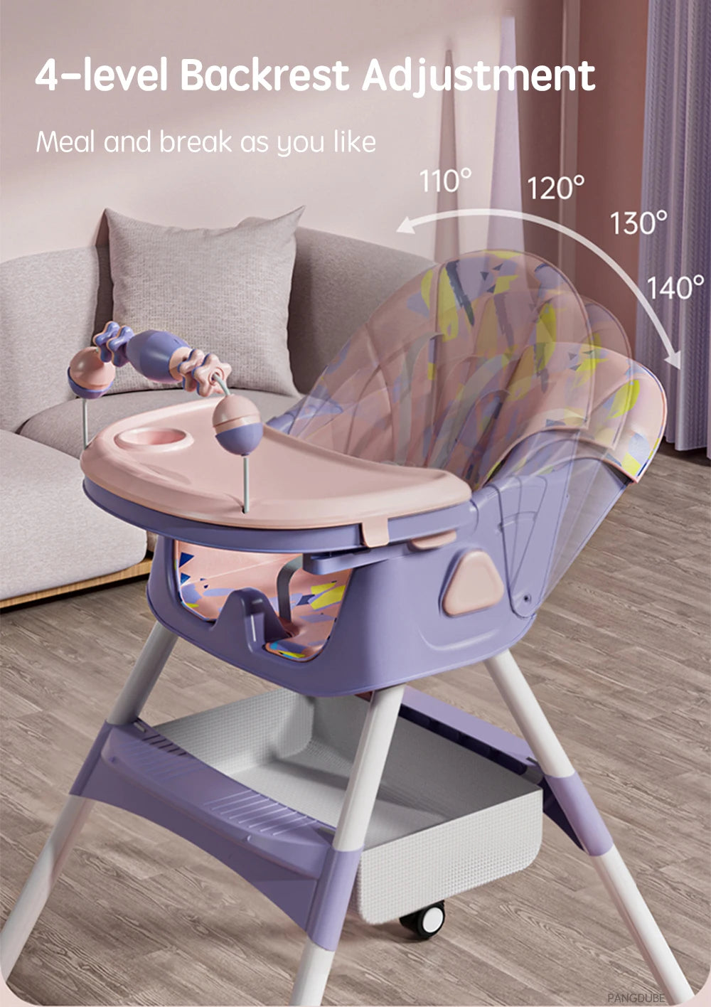 Foldable Baby High Chair Reclining