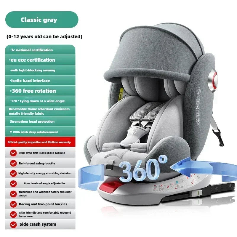 360° Rotating Child Car Safety Seat 0-12 Years Old