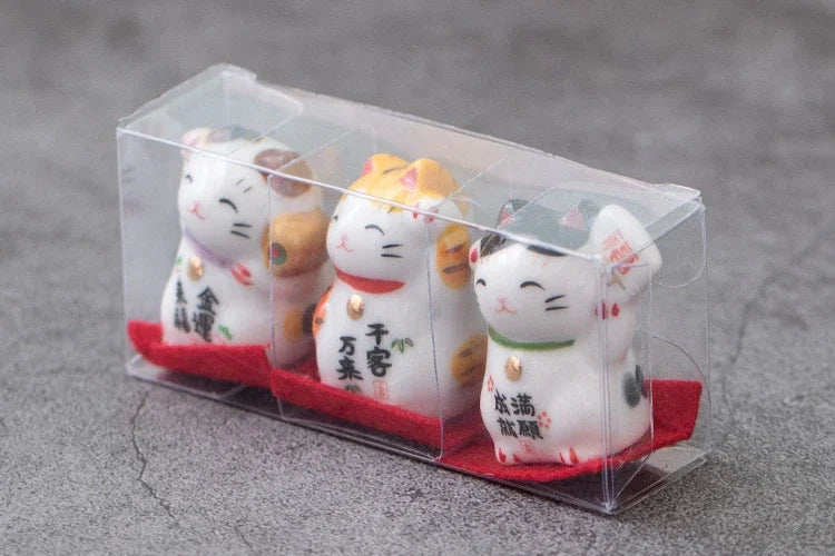 Pack of 3 Pieces Mini Ceramic Lucky Fortune Cat