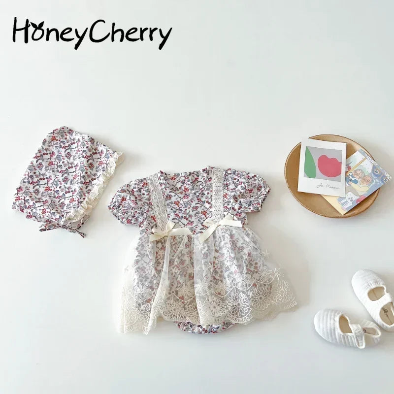 Summer Baby Girl's Floral Short-sleeved Bodysuit