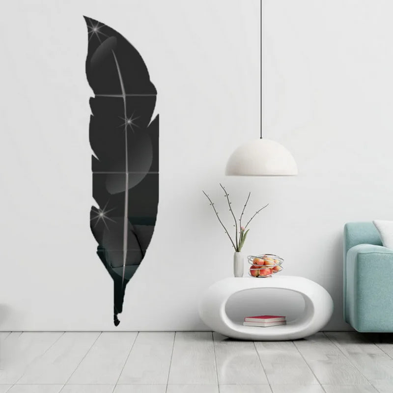 Large Feather Plume 3D Mirror Wall Sticker