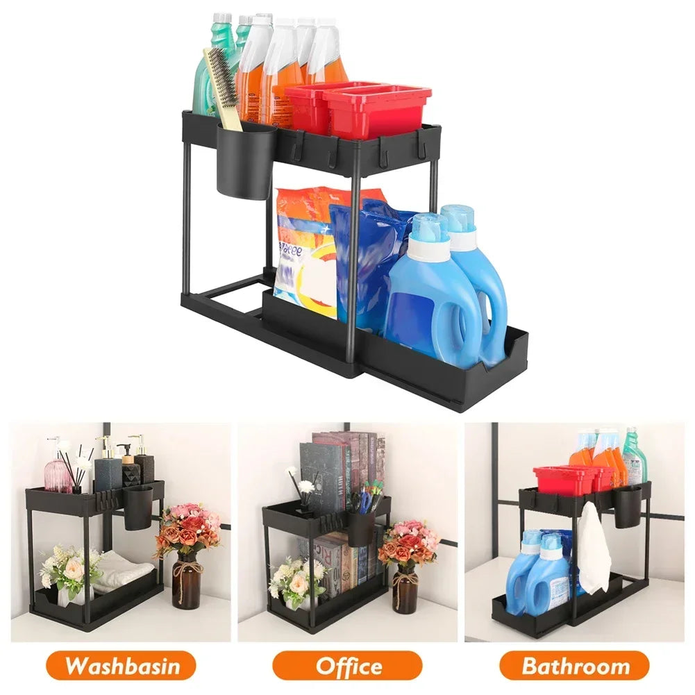 2 Tier Sliding Drawer Under Sink Storage Organizer