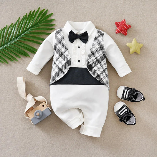 Male Baby Long Sleeved Jumpsuit With Gentlemanly Style