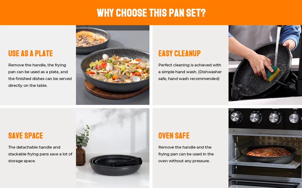 Non Stick Frying Pan with Removable Handle