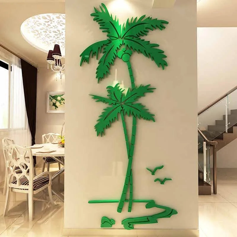 3D Coconut Tree Acrylic Mirror Wall Stickers