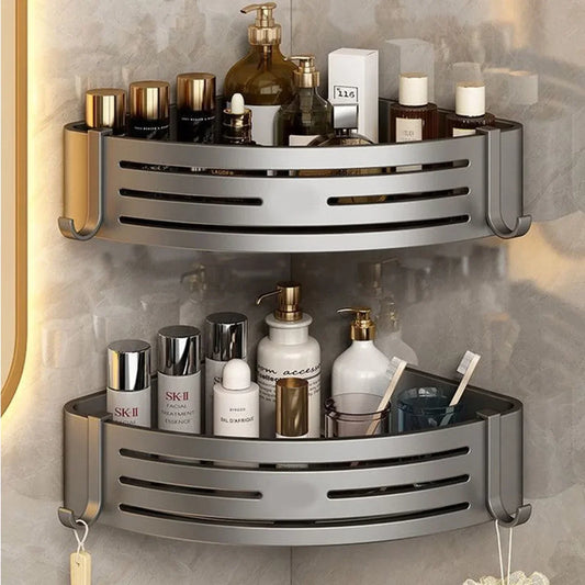 1-2PCS Shower Corner Shelf with Hook Towel Bar