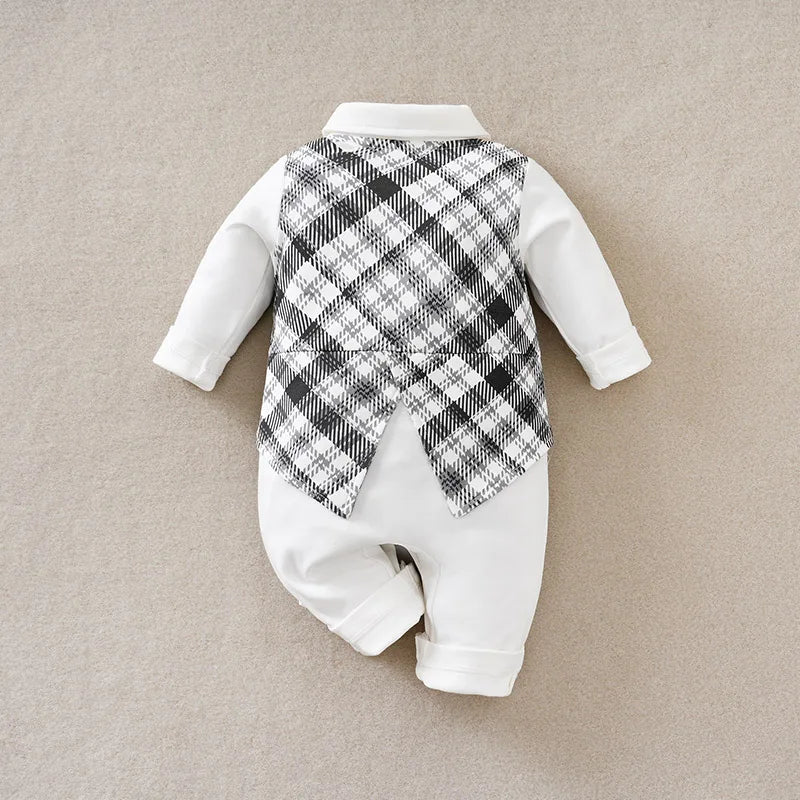 Male Baby Long Sleeved Jumpsuit With Gentlemanly Style