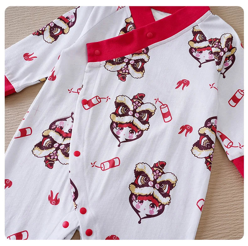 Baby Jumpsuit With Chinese Style Lion Elements