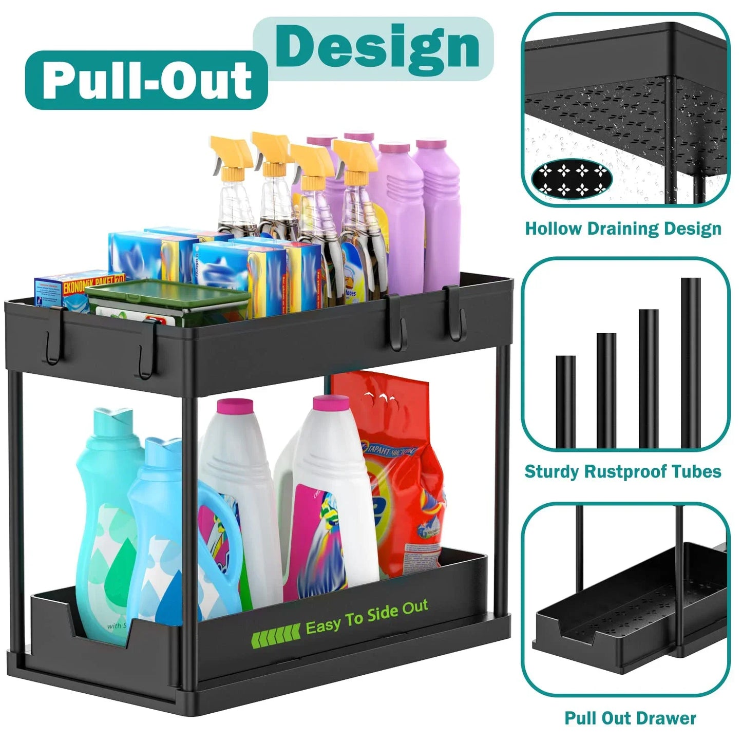 2 Tier Sliding Drawer Under Sink Storage Organizer