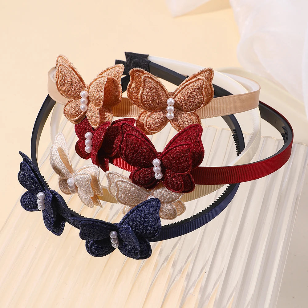 1Pcs Cute Girl Butterfly Hairband Simulated Pearl