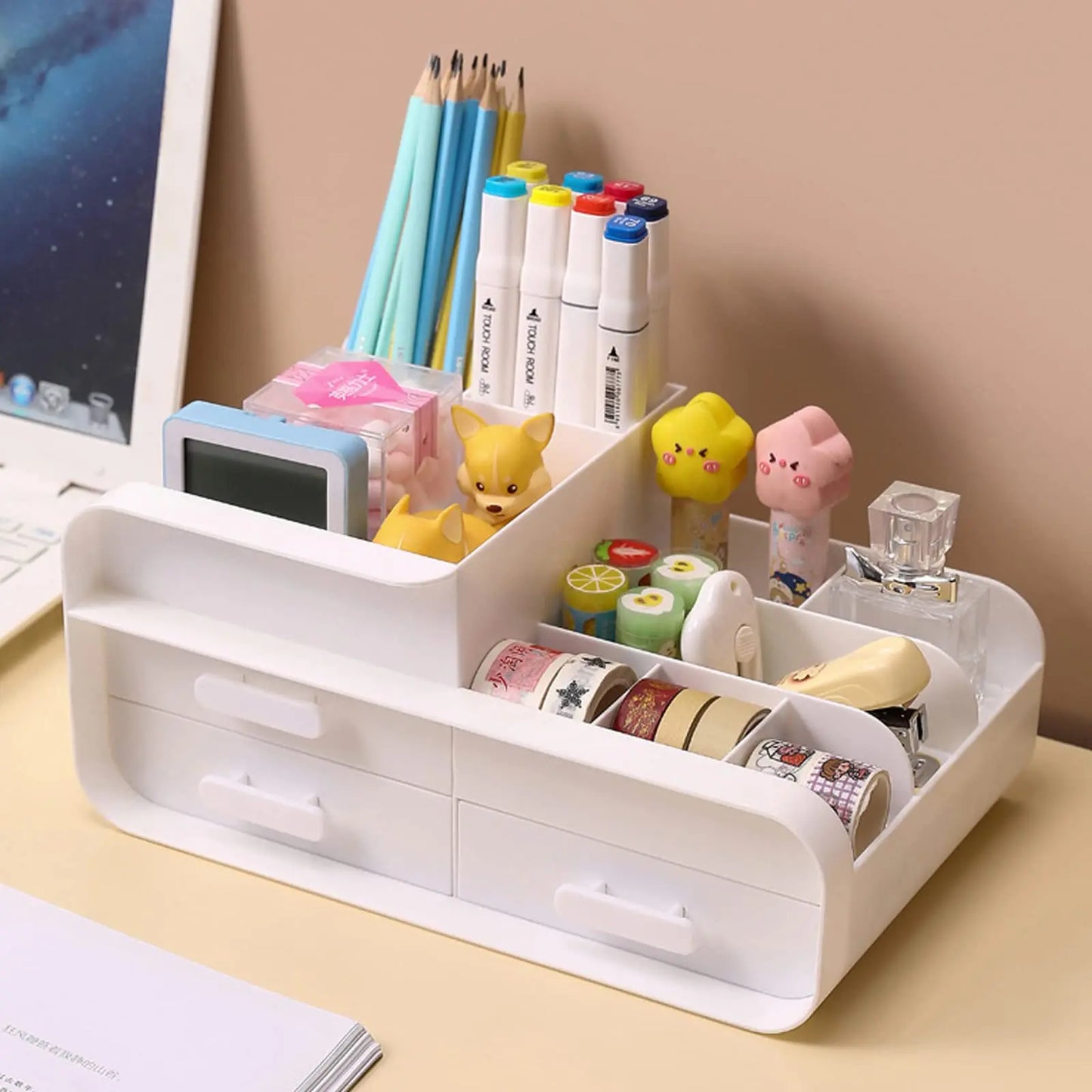 Large Countertop Cosmetics Desktop Storage Box with Drawers