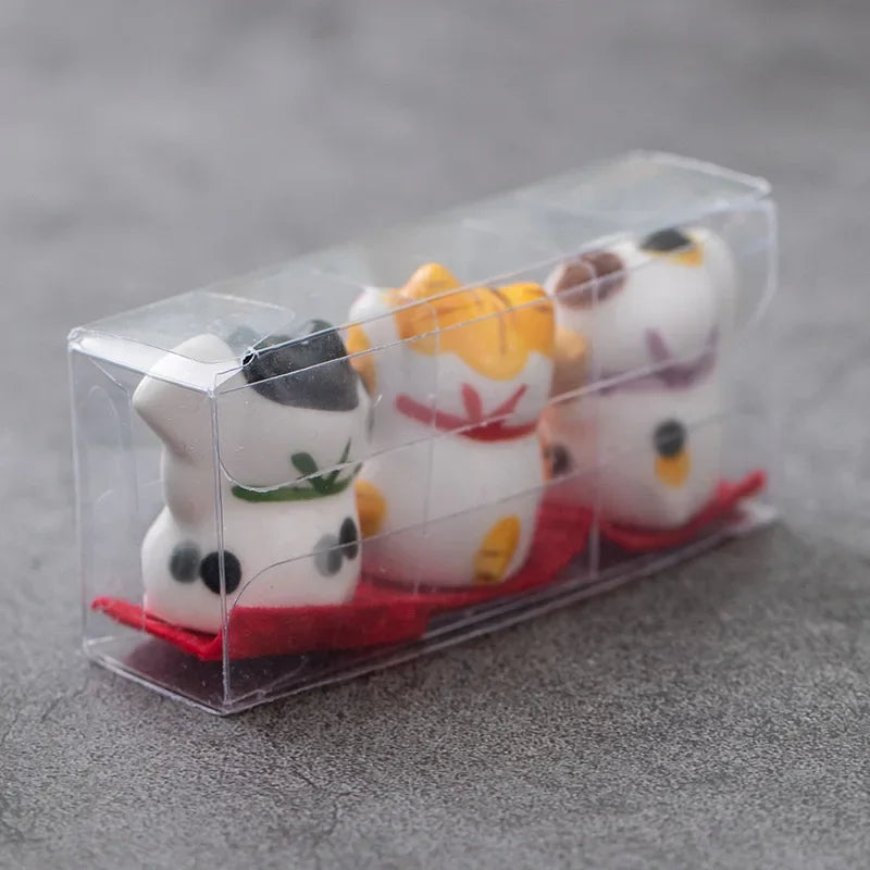 Pack of 3 Pieces Mini Ceramic Lucky Fortune Cat