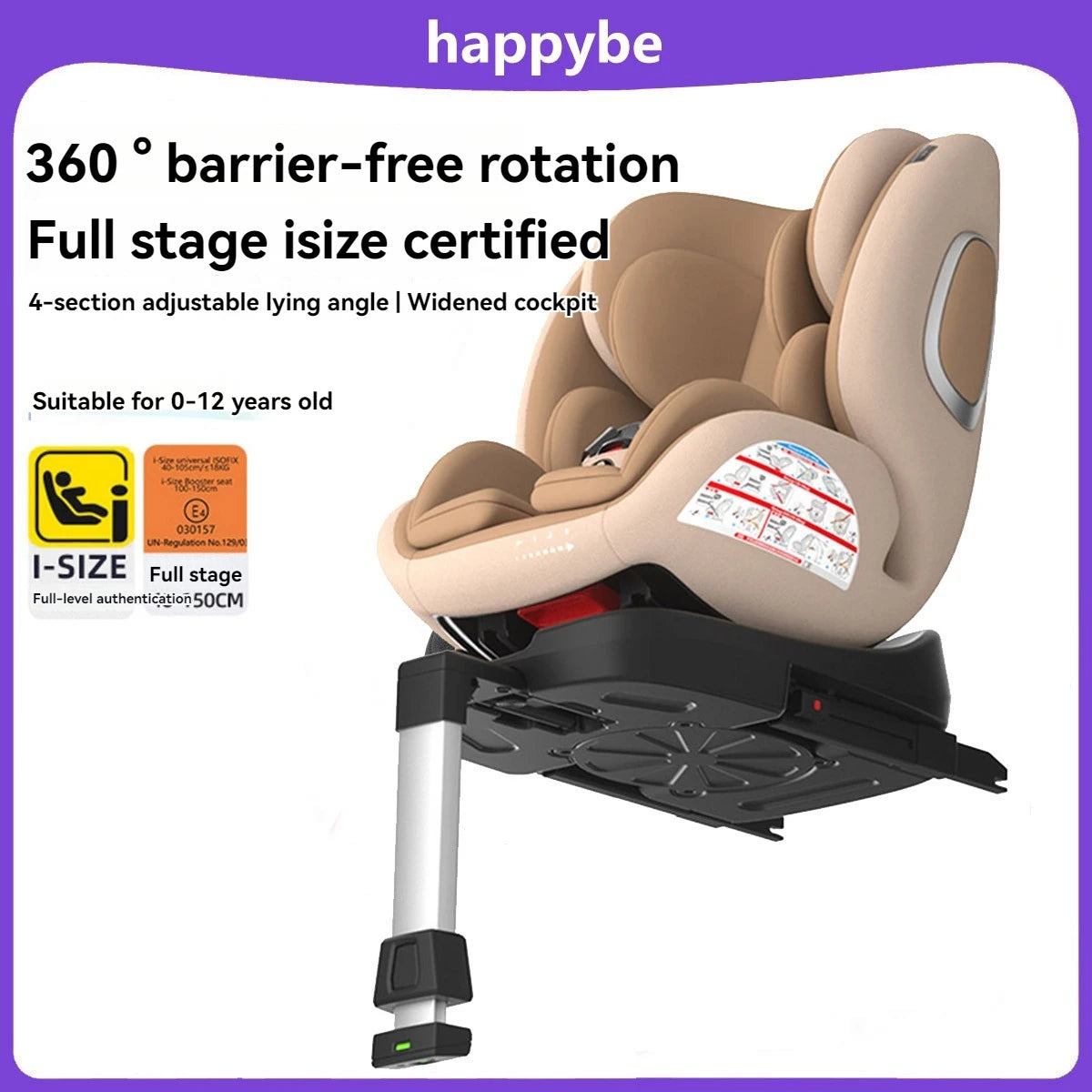 Child safety seat 0-12 years old, 360° rotation