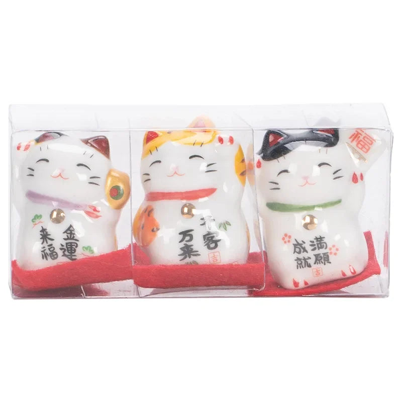 Pack of 3 Pieces Mini Ceramic Lucky Fortune Cat