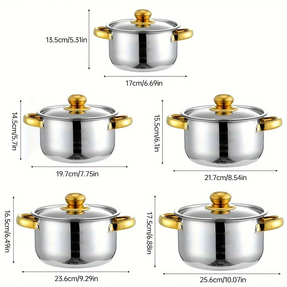 5Piece Golden Stainless Steel Cookware Set