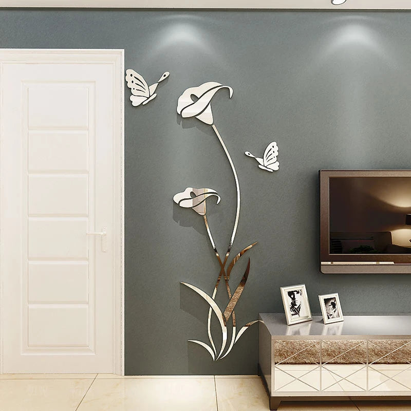 3D Mirror Flower Wall Sticker Large