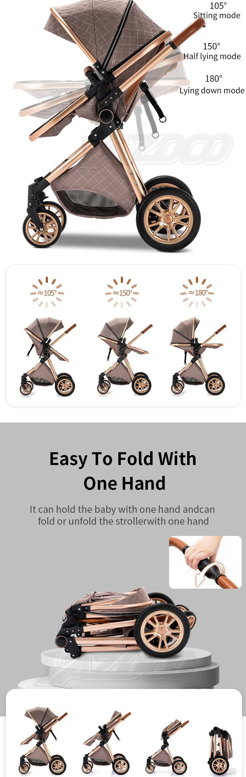 3 in 1 Baby Stroller Easy Folding