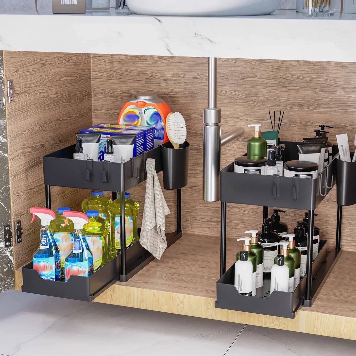 2 Tier Sliding Drawer Under Sink Storage Organizer