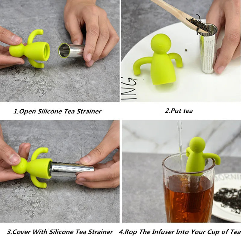 Creative Little Man Shape Silicone Stainless Steel Tea Infuser