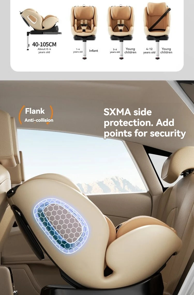 Child safety seat 0-12 years old, 360° rotation