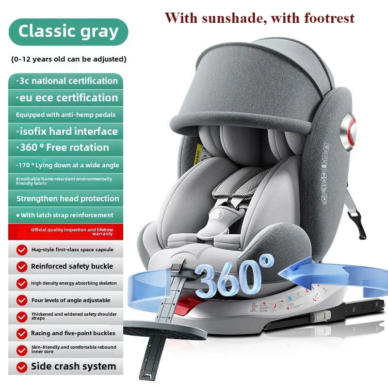 360° Rotating Child Car Safety Seat 0-12 Years Old