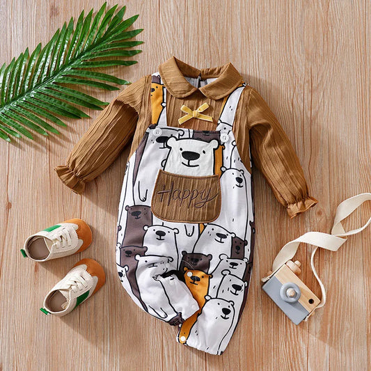 Baby Long Sleeved Jumpsuit With Spring And Autumn Doll Collar